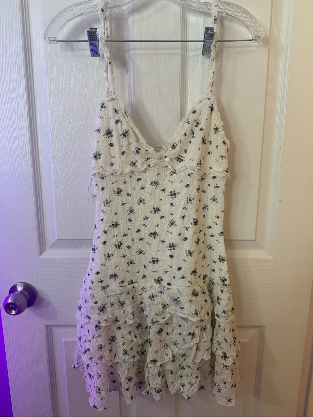 Ivory Mini Dress with Navy Floral Print